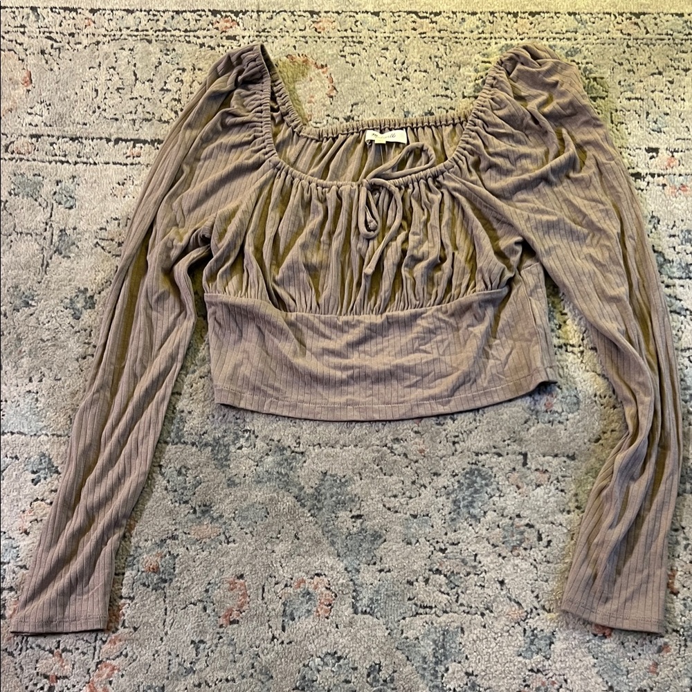 Madewell Taupe Long Sleeve Crop Top